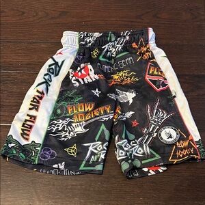 Flow Society Kids rock and roll Graphic Black and Multicolor Shorts